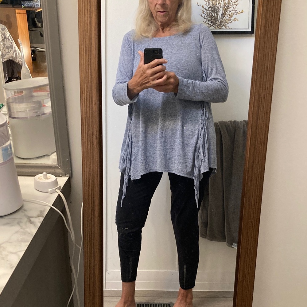 Blue Long Sleeve Fringe Top